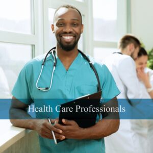 a health care professional holding a clip board
