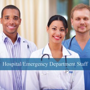 three hospital department staff members standing together